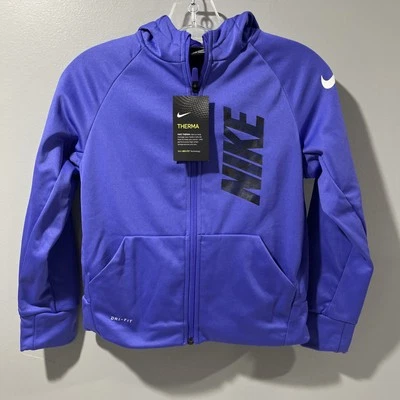 耐克男孩青少年小号紫色 Dri-Fit 连帽运动衫夹克 856138-518 — 第 1/4 张图片