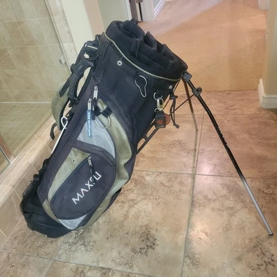 Bolsa de suporte Maxfli 7 vias divisórias bolsa de golfe preta bege cinza alças gritantes - Imagem 1 de 4