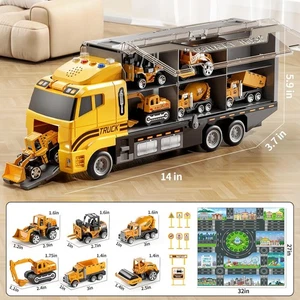 Boys Construction Vehicle Toy Set, Carrier Truck w/ Play Mat & Die-Cast Cars 3-8 - Picture 1 of 8