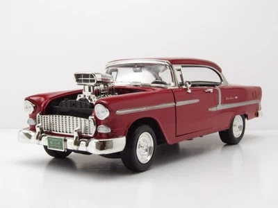 Chevrolet Bel Air Custom Hot Rod 1955 dunkelrot mit Blown Motor Modellauto 1:18  - Bild 1 von 4