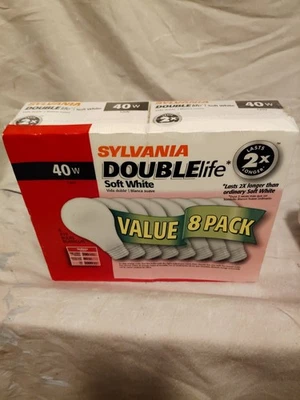 Sylvania 40W Soft White Double Life 8 Pack A19 Light Bulbs Sealed in Plastic NEW - Image 1 of 2