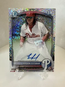 2025 Bowman 1st Speckle Chrome Auto /299 Aroon Escobar Philadelphia Phillies - Foto 1 di 2