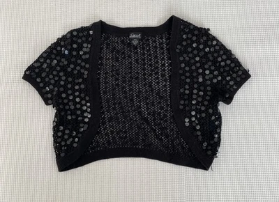 Cejon Women’s Black Shrug Bolero Medium/Large Sequins Knit Open Front Dressy Top - Image 1 of 4