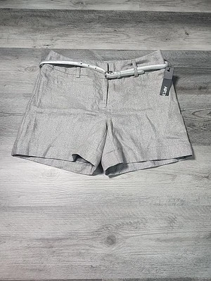 Shorts metálicos/plateados brillantes de mezcla de lino con cinturón Talla de mujer 6 Foto 1 de 4