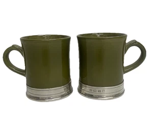 Match Italy Italian Set of 2 Convivio Green Pewter Coffee Tea Mug 14oz #16 - Picture 1 of 17