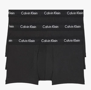 Paquete de 3 calzoncillos de tiro bajo negros grandes Calvin Klein de algodón elástico para hombre - Imagen 1 de 12