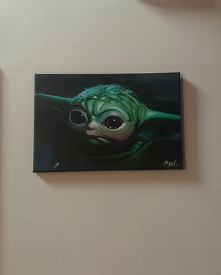 Grogu Baby Yoda Star Wars Art 12" x 18" Pop Art Painting Chris Cargill - Image 1 of 4