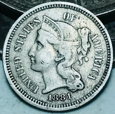 1881 Three Cent Nickel Piece 3C Ungraded Choice US Type Coin CC27853 - Image 1 of 4
