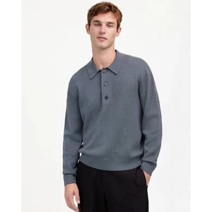 Madewell Milano-Knit Suéter Polo Para Hombres L Gris Oscuro Lana Merino Manga Larga - Imagen 1 de 8