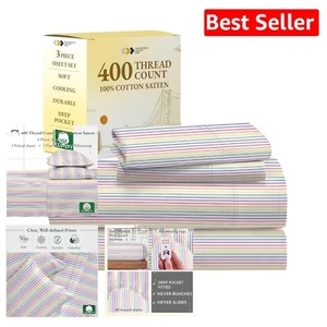 Soft & Sustainable Rainbow Stripe Twin-XL Sheet Set – 400 Thread Count Comfort - Picture 1 of 11