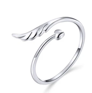 Sterling Silver Heart and Angel Wing Ring Feather Ring Silver Ring Heart Ring - Picture 1 of 2