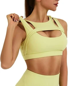 Sports Bra for Women, Sexy Cutout Crop Workout Top with Removable (Sunny,Size:L) - Picture 1 of 4