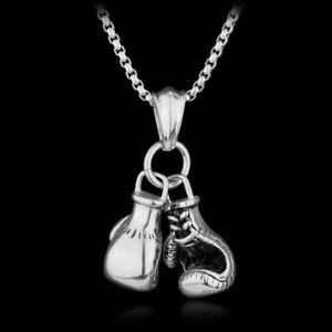 22" Mens Belcher Chain Gold or Silver Plated Boxing Gloves Boys Necklace Pendant
