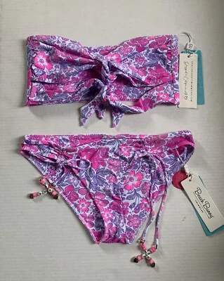 Conjunto Beach Bunny Rosa Talla Mediana Floral Bandeau Top y Talla Pequeña Parte Inferior Completa Foto 1 de 4