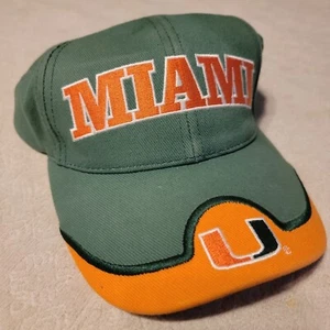 Vintage Miami Hurricanes Hat Cap Green Orange Back Logo Hook And Loop - Picture 1 of 11