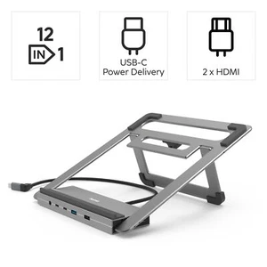 Hama USB-C Dockingstation 12in1 Notebook Stand USB-A HDMI 4K LAN Displayport Aux - Bild 1 von 7