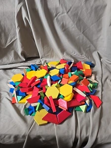 Huge Bag of Wood & Plastic Geometric Pattern Blocks Colors, Math Manipulitives - Picture 1 of 7