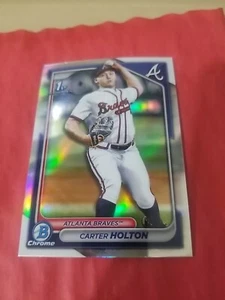 CARTER HOLTON 2024 BOWMAN DRAFT CARD BDC-74 BRAVES (FIRST PROSPECT REFRACTOR) - Picture 1 of 2
