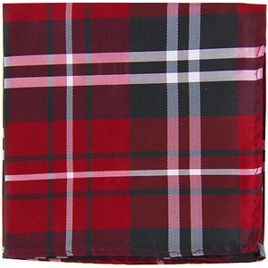 New men's polyester woven plaid hankie pocket square formal black red white prom - Picture 1 of 2