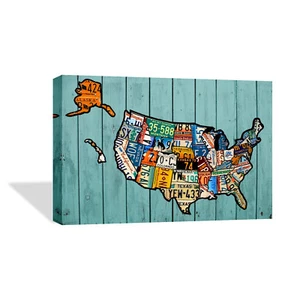 Decorative Canvas Print United States Plate Map Wall Décor Ready To Hang - Picture 1 of 4
