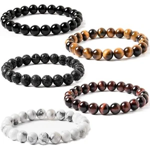 8mm Natural Tiger Eye Lava Rock Beads Stretch Elastic Bracelet for Men Women - Picture 1 of 60