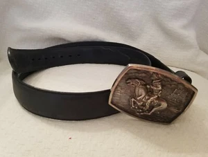 Men's Old No 7 Brand 40" Black Leather Belt w/ Silver Pony Express Belt Buckle - Picture 1 of 5