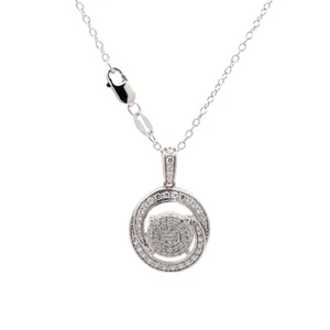 14K White Gold Natural Diamond Cluster Pendant Necklace 18" Silver Cable Chain - Picture 1 of 8