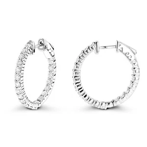 2.20 Ct Simulated Diamonds INSIDE OUTSIDE Hoop Earrings 14k White Gold Plated - Picture 1 of 5