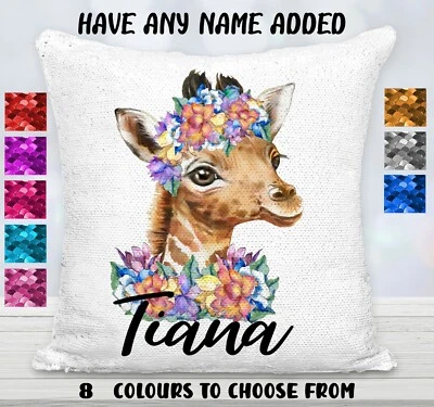 Giraffe Cushion Cover Flip Sequin Throw Pillow - Personalised - image 1 of 4