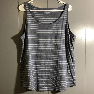 Eileen Fisher Organic Cotton Slub Stripe Tank Top Size Large L Blue White - Picture 1 of 6