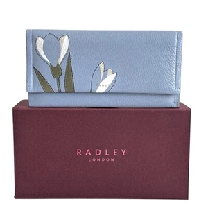 RADLEY Gift Boxed Snowdrops Smoke Blue Leather Large Picture Purse - New RRP £99 - Picture 1 of 7