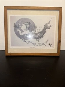 Chalermchai Kositpipat Signed Print Framed Lady mermaid Fish Black And White - Picture 1 of 13