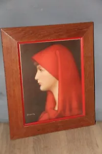 Framed print on board Lady in Red Cape by Jean Jaques Henner Femme de rouge - Picture 1 of 14