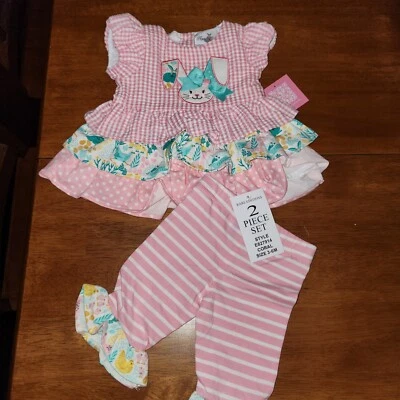 Rare Editions Little Girl's Seersucker Flutter Sleeve Bunny Tunic Pant Set 3-6M - Изображение 1 из 2