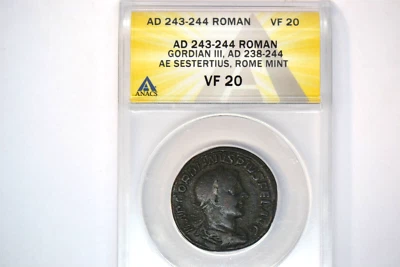Gordian III (AD 243-244). AE sestertius (29mm). ANACS VF - Image 1 of 4