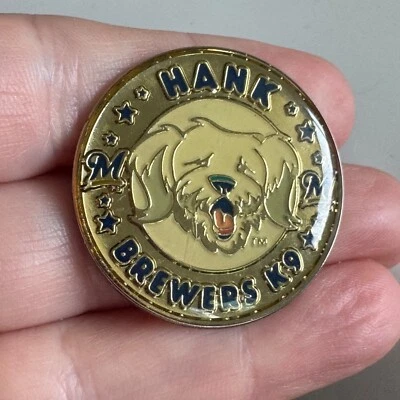 Vintage Milwaukee Brewers Hank K9 Pin – Dog Mascot Gold Round Baseball Badge - Image 1 of 4