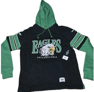 New Mens '47 Brand Retro NFL Philadelphia Eagles Hoodie Size Medium Black Green - Picture 1 of 13
