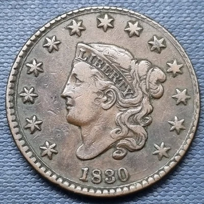 1830 Coronet Head Large Cent 1c Better Grade VF - XF #95853 - Image 1 of 2