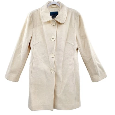 Nine West Cream Cashmere Wool Blend Fully Lined Trench Coat Long-sleeve Sz 14 - Image 1 of 4