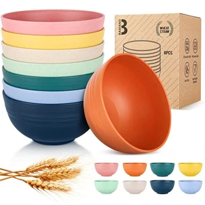 Unbreakable Wheat Straw Cereal Bowls Set of 8 Soup and Salad Bowls for Kitche... - Picture 1 of 7