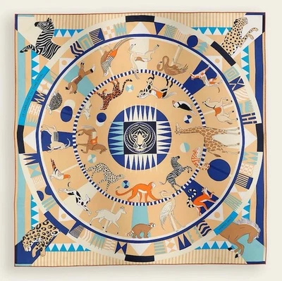 Hermes Bufanda Estola Le Carrousel du Tigre Real Dorado Beige Seda Auténtica Nueva Caja 90 Foto 1 de 4