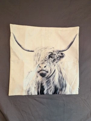 Funda de Almohada Highland Vaca 18" x 18" Hogar Decorativa Cremallera Lateral Lona Granja Rancho Foto 1 de 2