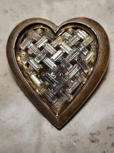 Vintage CROWN TRIFARI Pat Pending Navette Rhinestone Heart Brooch Pin 35mm - Picture 1 of 7
