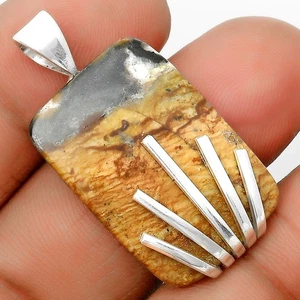 Natürliche schwarze Wurzel Feder Achat 925 Sterling Silber Anhänger Schmuck P-1559 - Bild 1 von 5