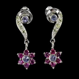 925 Sterling Silver Earrings Round Tanzanite Peridot Garnet Gemstone Jewelry - Picture 1 of 13