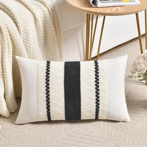 Fancy Homi Black Boho Lumbar Pillow Cover 12x20" Cotton Home Decor - Picture 1 of 4