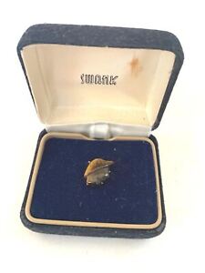 Vintage Swank Tie Tack Pin with Chain Tiger Eye Stone In Original Box Gold Tone 