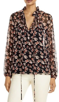 Jason Wu женщин цветочный печать длинным рукавом шелковая блузка, размер 10, черный мульти, новый с Ярлыками - Изображение 1 из 4