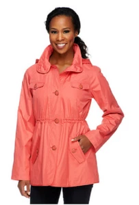 Dennis Basso Water Resistant Floral Lined Anorak Jacket with Hood, Watermelon, M - Picture 1 of 1