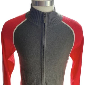 Qi Herren grün orange Farbblock 100 % Kaschmir durchgehender Reißverschluss Pullover Jacke Gr. Sm Lux - Bild 1 von 11